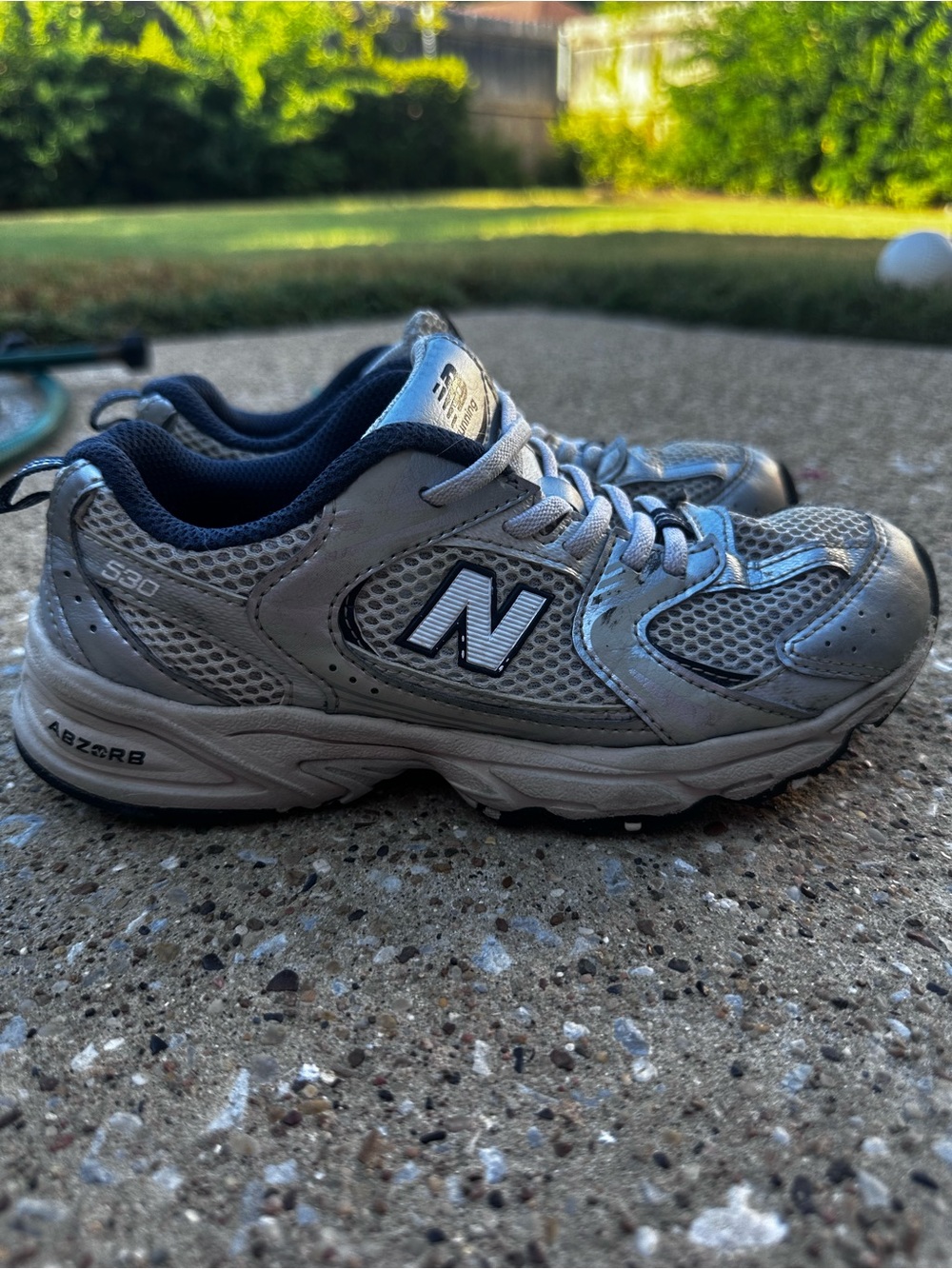 New Balance Kids Silver and Navy Mesh Sneakers